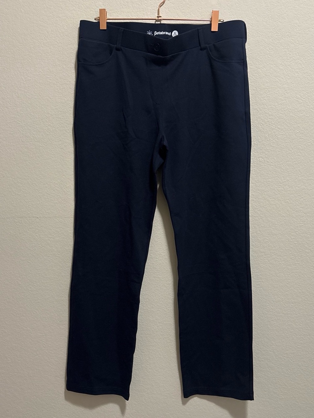 Betabrand XL Petite Navy Blue Straight Leg Career Wear Yoga Material Dress Pants